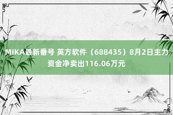 MIKA最新番号 英方软件（688435）8月2日主力资金净卖出116.06万元