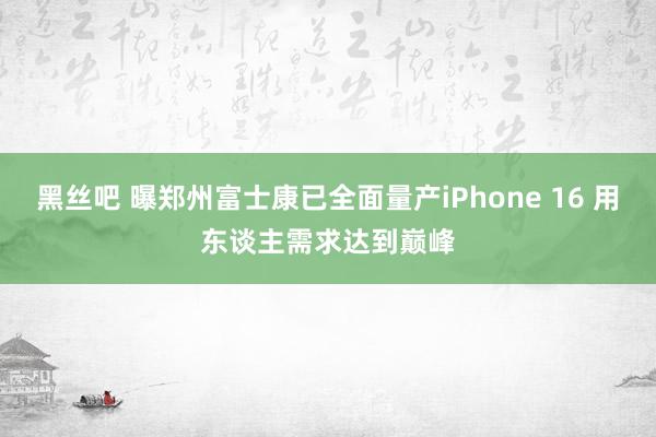 黑丝吧 曝郑州富士康已全面量产iPhone 16 用东谈主需求达到巅峰