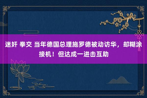 迷奸 拳交 当年德国总理施罗德被动访华，却糊涂接机！但达成一进击互助