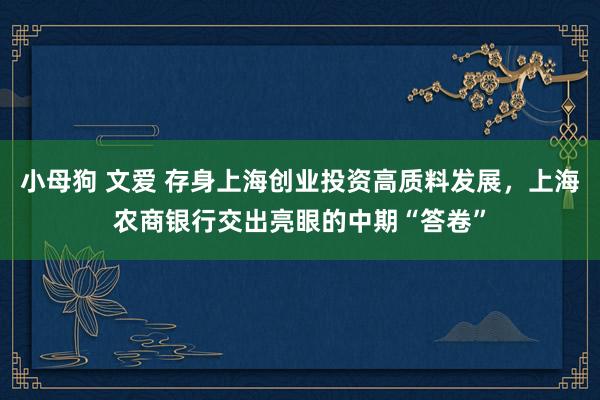 小母狗 文爱 存身上海创业投资高质料发展，上海农商银行交出亮眼的中期“答卷”