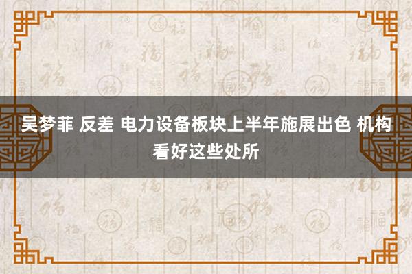 吴梦菲 反差 电力设备板块上半年施展出色 机构看好这些处所