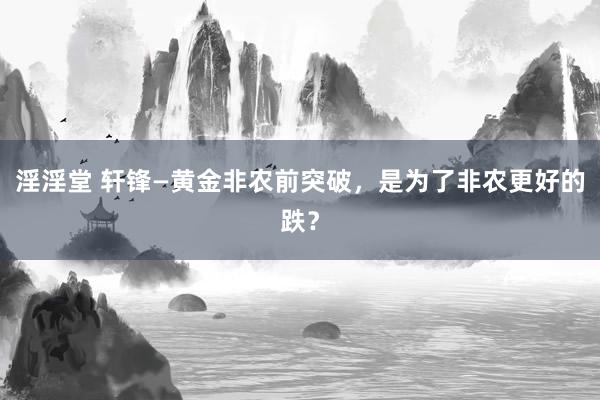淫淫堂 轩锋—黄金非农前突破，是为了非农更好的跌？