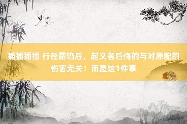 插插插插 行径露馅后，起义者后悔的与对原配的伤害无关！而是这1件事